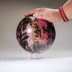 Genuine Polished Imperial Rhodonite Sphere + Acrylic Display Stand // 19.2lb