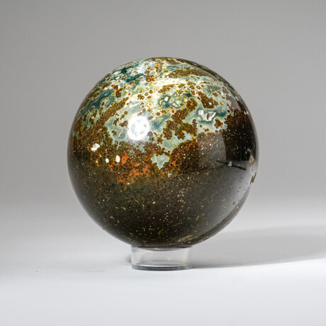 Genuine Polished Ocean Jasper Sphere + Acrylic Display Stand // 2.9lb