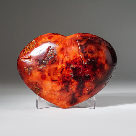 Genuine Polished Carnelian Heart V1 + Acrylic Display Stand // 1.95lb