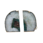 Green + Gold Trim // Agate Bookends (Small)