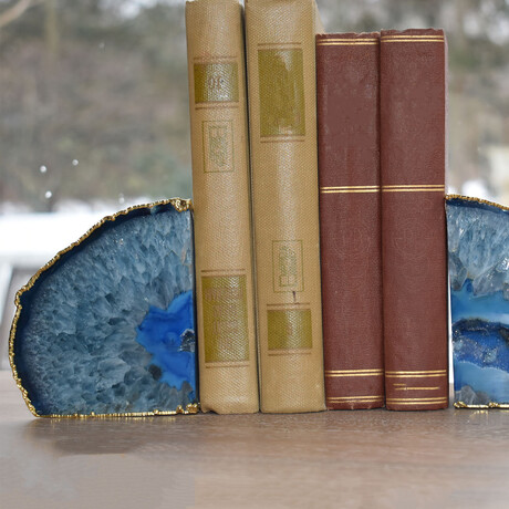 Blue + Gold Trim // Agate Bookends (Small)