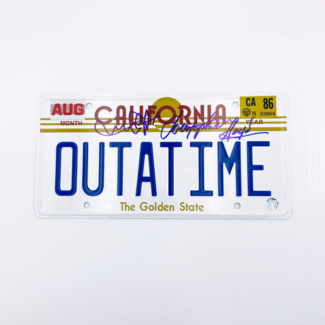 Michael J. Fox + Christopher Lloyd Autographed "Back to the Future" License Plate
