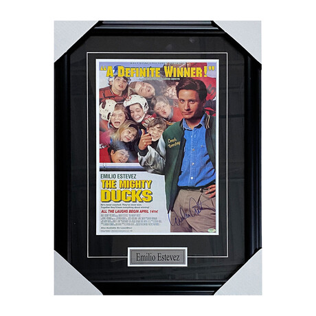 Emilio Estevez Framed Autographed "Mighty Ducks" Movie Poster