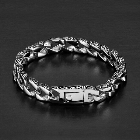 Antiqued + Polished Stainless Steel Curb Chain Bracelet // 8.5"
