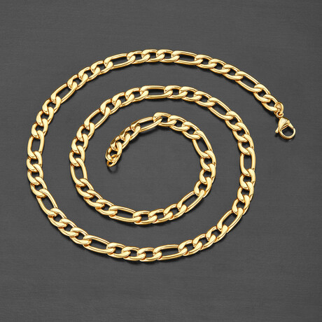 Polished Gold Plated Stainless Steel Figaro Chain Necklace // 24"