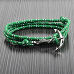 Polished Stainless Steel Anchor + Green Nylon Paracord Wrap Bracelet // 35"