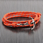 Polished Stainless Steel Anchor + Orange Nylon Paracord Wrap Bracelet // 35"