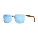 Men's Cail Polarized Sunglasses // Matte Frost Clear + Walnut Wood + Ice Blue Mirror
