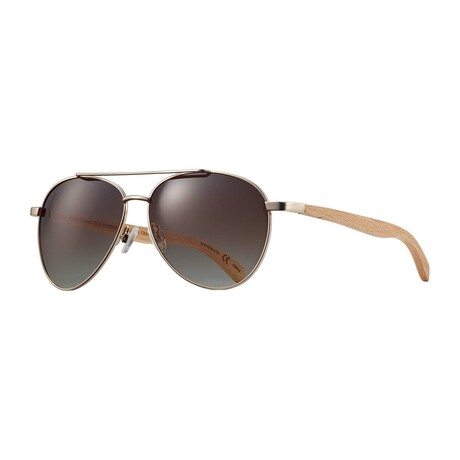 Men's Amador Polarized Sunglasses // Matte Gold + Natural Beechwood + Gradient Brown