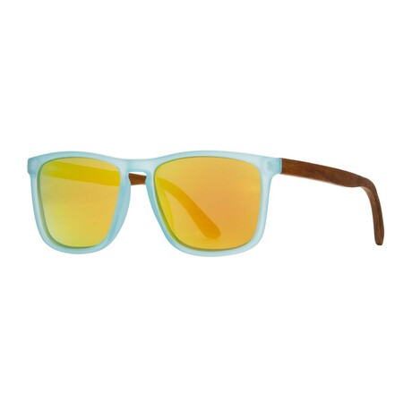 Men's Cail Polarized Sunglasses // Matte Aqua + Walnut Wood + Orange Mirror