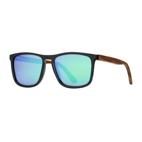 Men's Cail Polarized Sunglasses // Onyx + Walnut Wood + Green Mirror