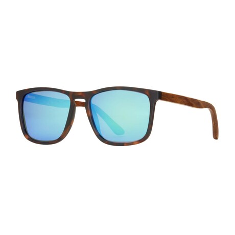 Men's Cail Polarized Sunglasses // Matte Amber Tortoise + Walnut Wood + Blue-Green Mirror