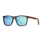 Men's Cail Polarized Sunglasses // Matte Amber Tortoise + Walnut Wood + Blue-Green Mirror