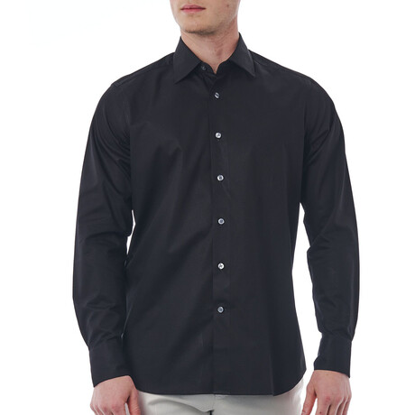 Carlo Regular Fit Button-Up Italian Collar Shirt // Black (Euro Size: 39)