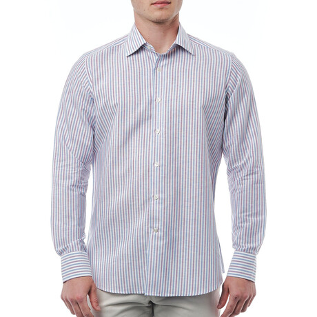 Francis Regular Fit Button-Up Italian Collar Shirt // White + Pink + Blue (Euro Size: 39)