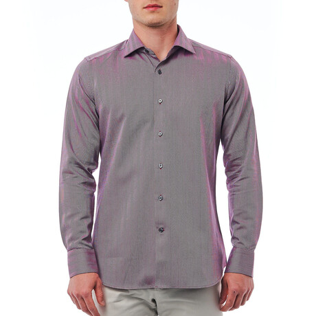 Leo Slim Fit Button-Up French Collar Shirt // White + Pink (Euro Size: 38)