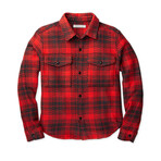 Cloud Weave Flannel Shirt // Bright Red Optic Plaid (L)