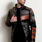 Deathstroke Armor Leather Jacket // Black + Orange (XL)