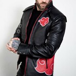 Naruto Akatsuki Cloak Leather Jacket // Black + Red (XS)