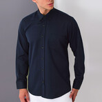 Front Pocket Button Up Shirt // Navy Blue (S)