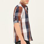 Jamal Button Down Shirt // Dark Blue + Brown (Small)