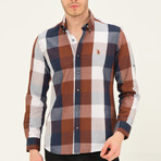 Jamal Button Down Shirt // Dark Blue + Brown (Small)