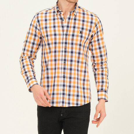 Alberto Button Down Shirt // Dark Blue + Orange (X-Large)
