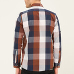 Jamal Button Down Shirt // Dark Blue + Brown (Small)