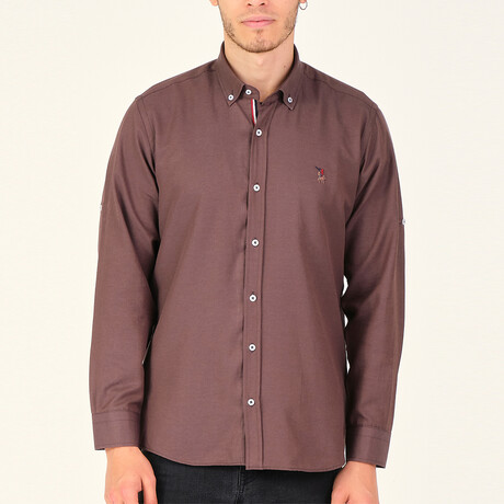 Placket Detail Button Down Shirt // Light Brown (S)