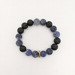Matte Sodalite + Lava Mix Bead Bracelet // Blue + Black + Gold (X-Small (Fits Wrist Sizes 6"-6.5"))