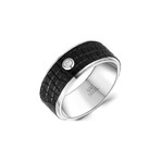 Steel Textured Ring + C.Z Stone // Black (Size 9)