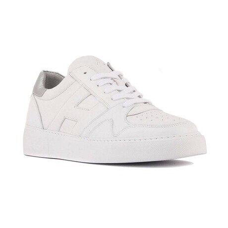 Contrast Heel Leather Sneaker // White + Silver (Euro: 39)