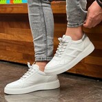 Contrast Heel Leather Sneaker // White + Silver (Euro: 45)