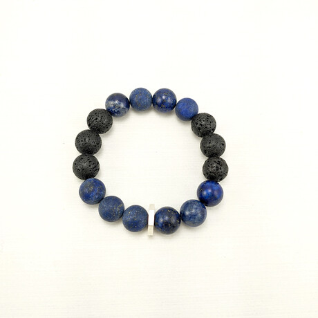 Lapis Lazuli + Lava Bead Bracelet // Blue + Black + Silver (X-Small (Fits Wrist Sizes 6"-6.5"))