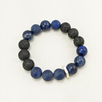 Lapis Lazuli + Lava Bead Bracelet // Blue + Black + Silver (X-Small (Fits Wrist Sizes 6"-6.5"))