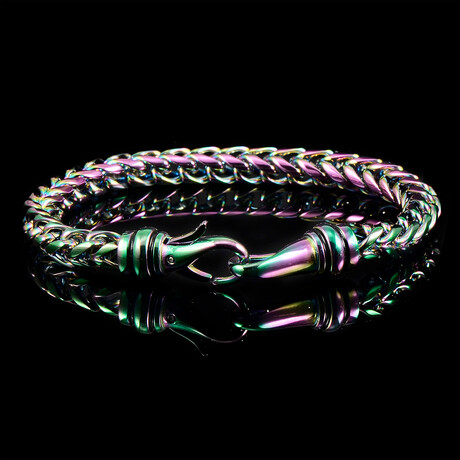 Polished Iridescent Plated Stainless Steel Franco Chain Bracelet // 8"