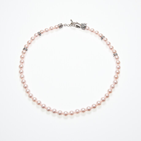 Sterling Silver + 18K Dragon Head Shell Pearl Necklace // 18" // Pink