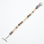 Sterling Silver + 18K Dragon Head Shell Pearl Bracelet // 7" // Multicolored
