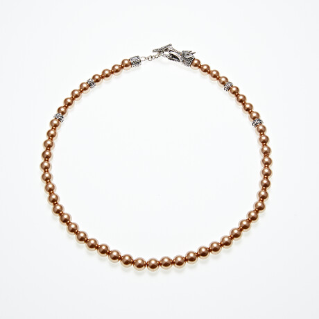 Sterling Silver + 18K Dragon Head Shell Pearl Necklace // 18" // Brown