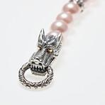 Sterling Silver + 18K Dragon Head Shell Pearl Necklace // 18" // Pink