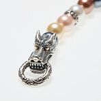 Sterling Silver + 18K Dragon Head Shell Pearl Bracelet // 7" // Multicolored