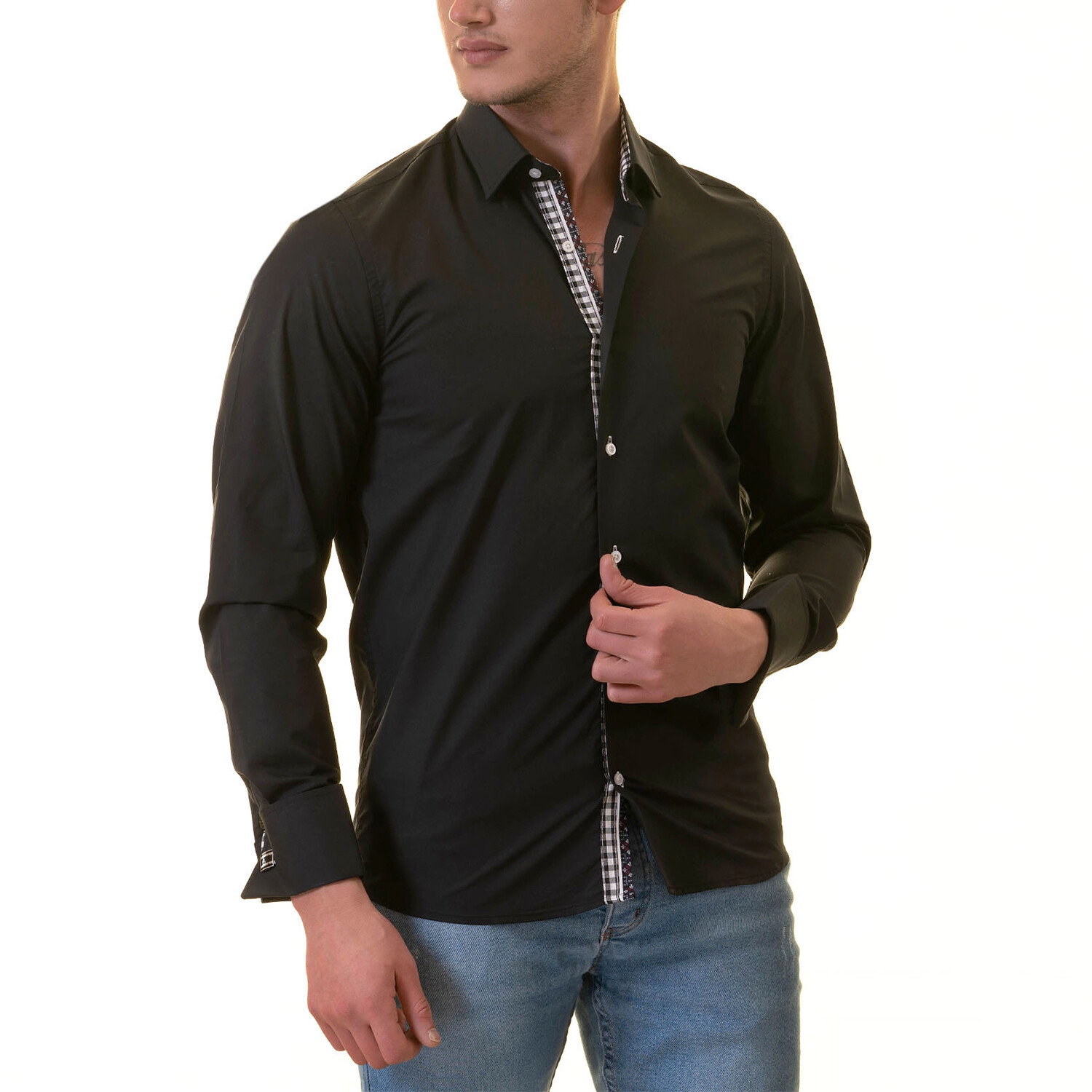 Reversible French Cuff Dress Shirt // White + Black Checkered Print (XL ...
