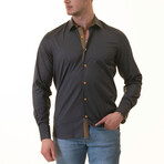 Geometric Print Lined French Cuff Dress Shirt // Black + Gold (XL)