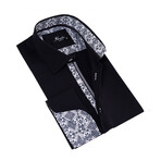 Geometric Print Lined French Cuff Dress Shirt // Black + White (M)