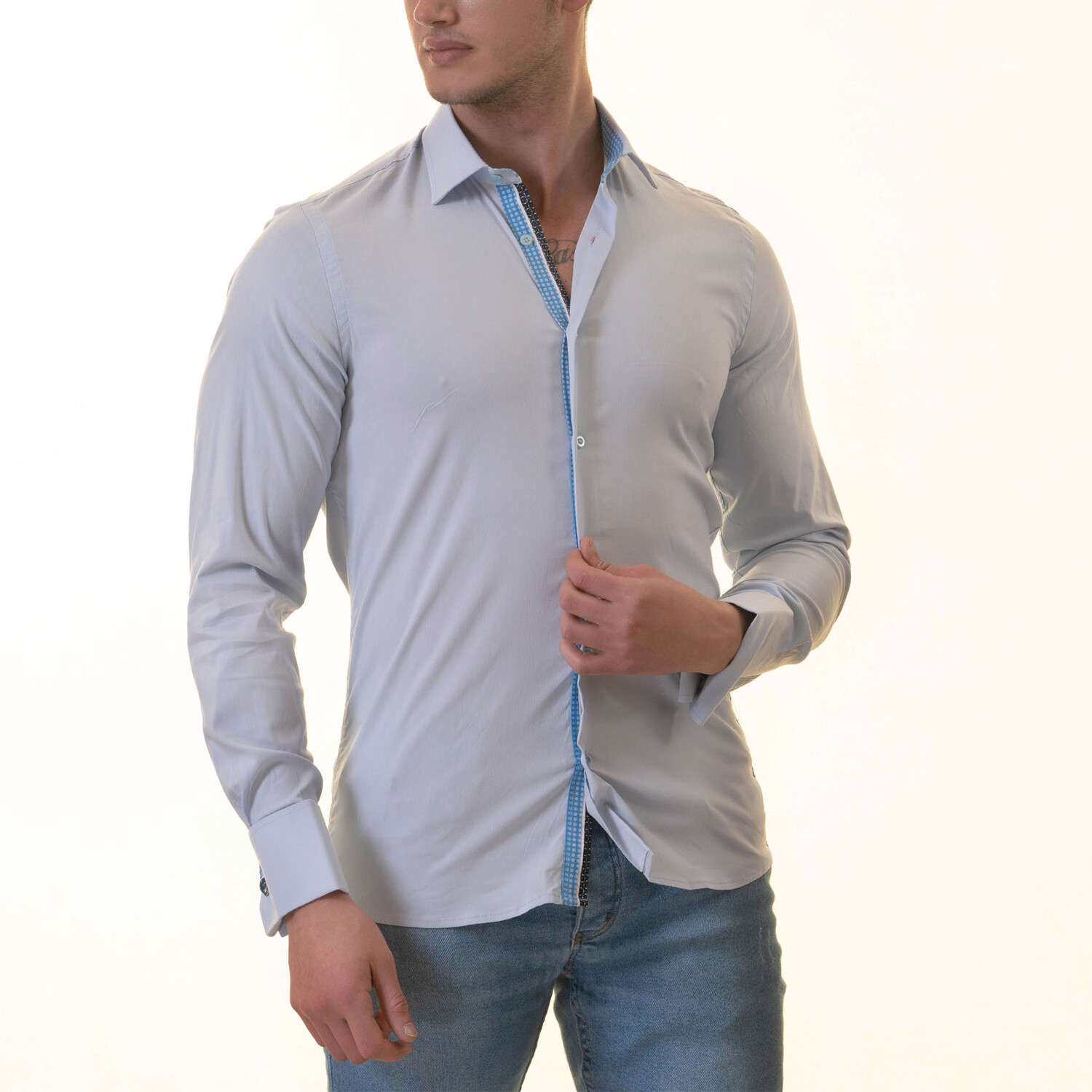 Reversible French Cuff Dress Shirt // Blue + White Polka Dot (XL ...