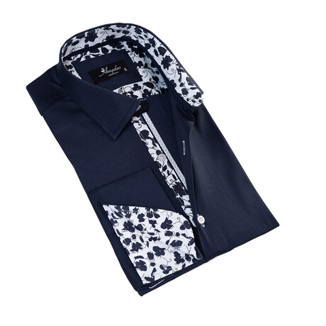 European Made & Designed Reversible Cuff French Cuff Dress Shirt // Navy (S)