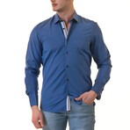 Geometric Print Lined French Cuff Dress Shirt // Royal Blue + White (XL)