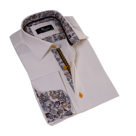 European Made & Designed Reversible Cuff French Cuff Dress Shirt // Style 2 // White (S)
