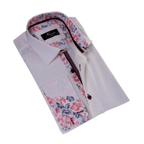 Reversible French Cuff Dress Shirt // White + Red Floral Lined (S)