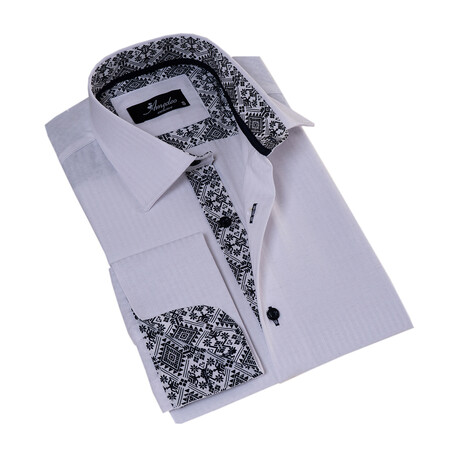 Reversible French Cuff Dress Shirt // White + Black Geometric Print Lined (S)